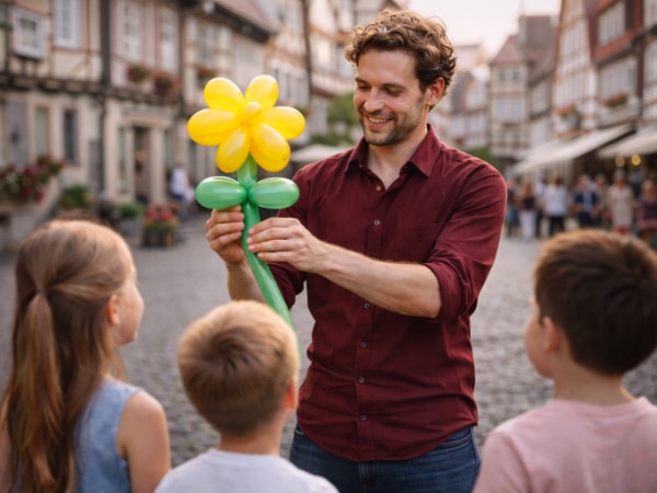 Luftballonmodellage: Ballonkünstler mit Publikum